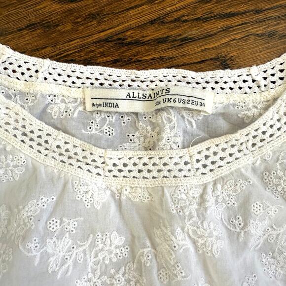 AllSaints Myrine White Cotton Eyelet Tank Top Size 2 Sleeveless Blouse - Picture 2 of 3
